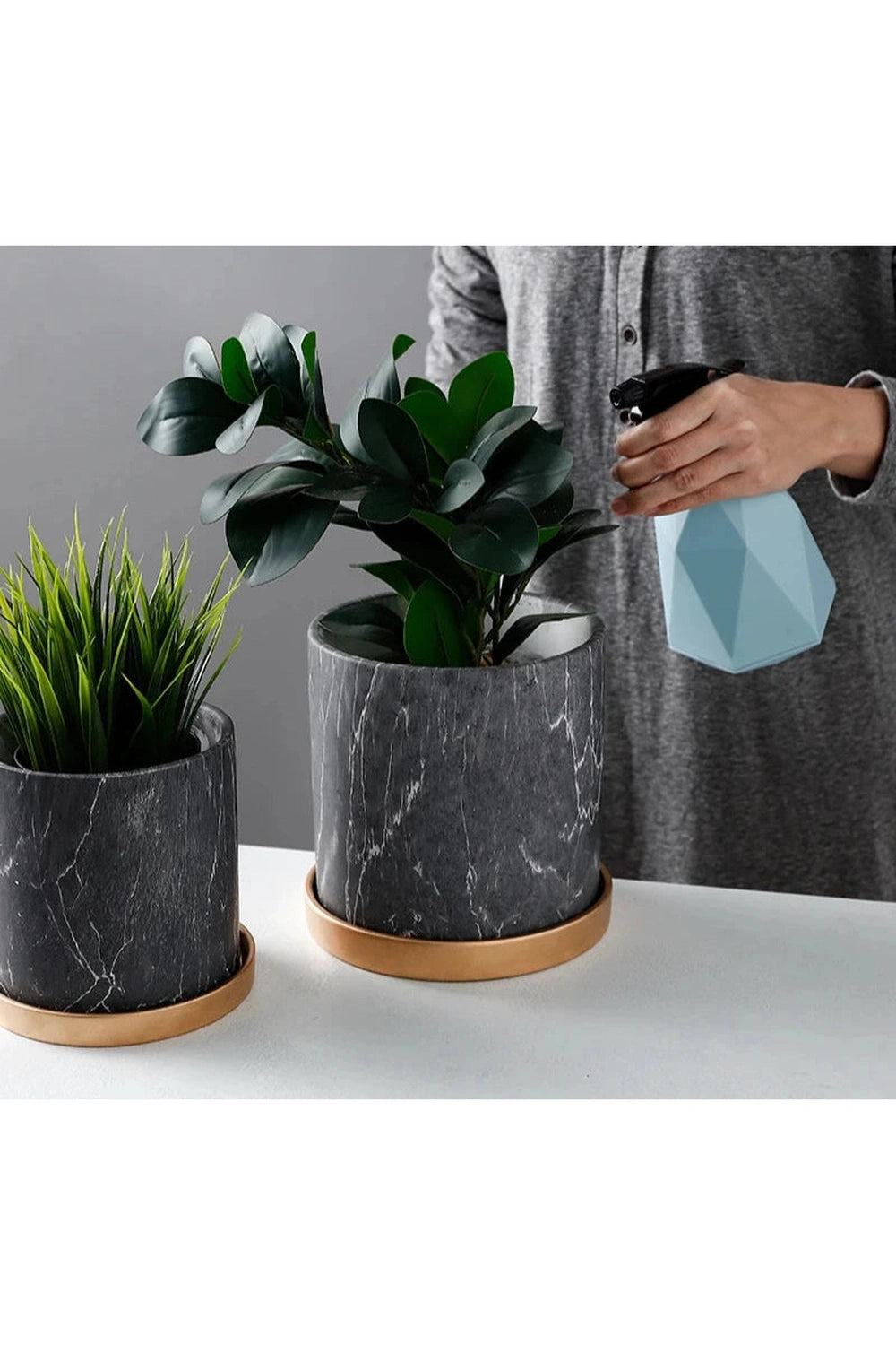 Midnight Marble Planter Set