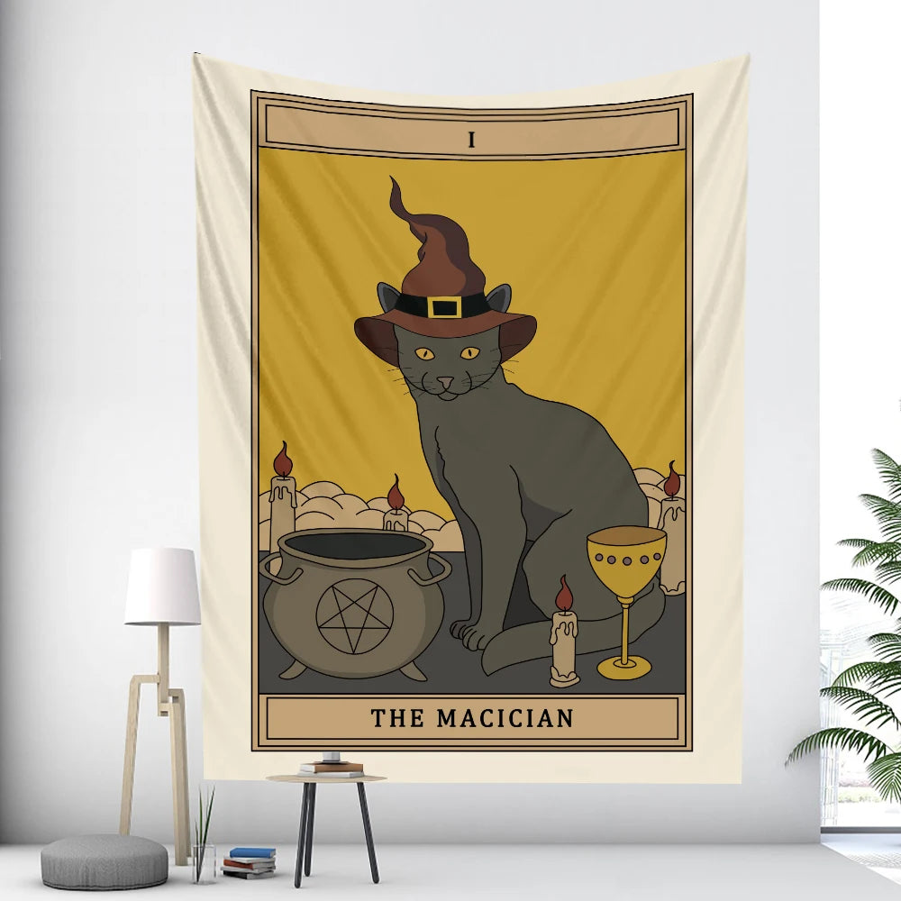 Moon Cat Witchcraft Tarot Tapestry