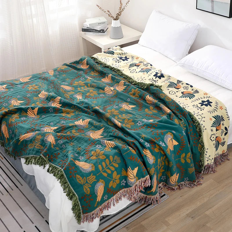 Floral Bird Garden Throw Blanket