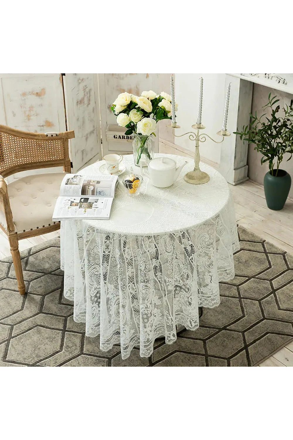 Solid Floral Pattern Hollow Out Lace Tablecloth Home Event Wedding Decor Round Diameter 150/190cm Table Cover Photography Props