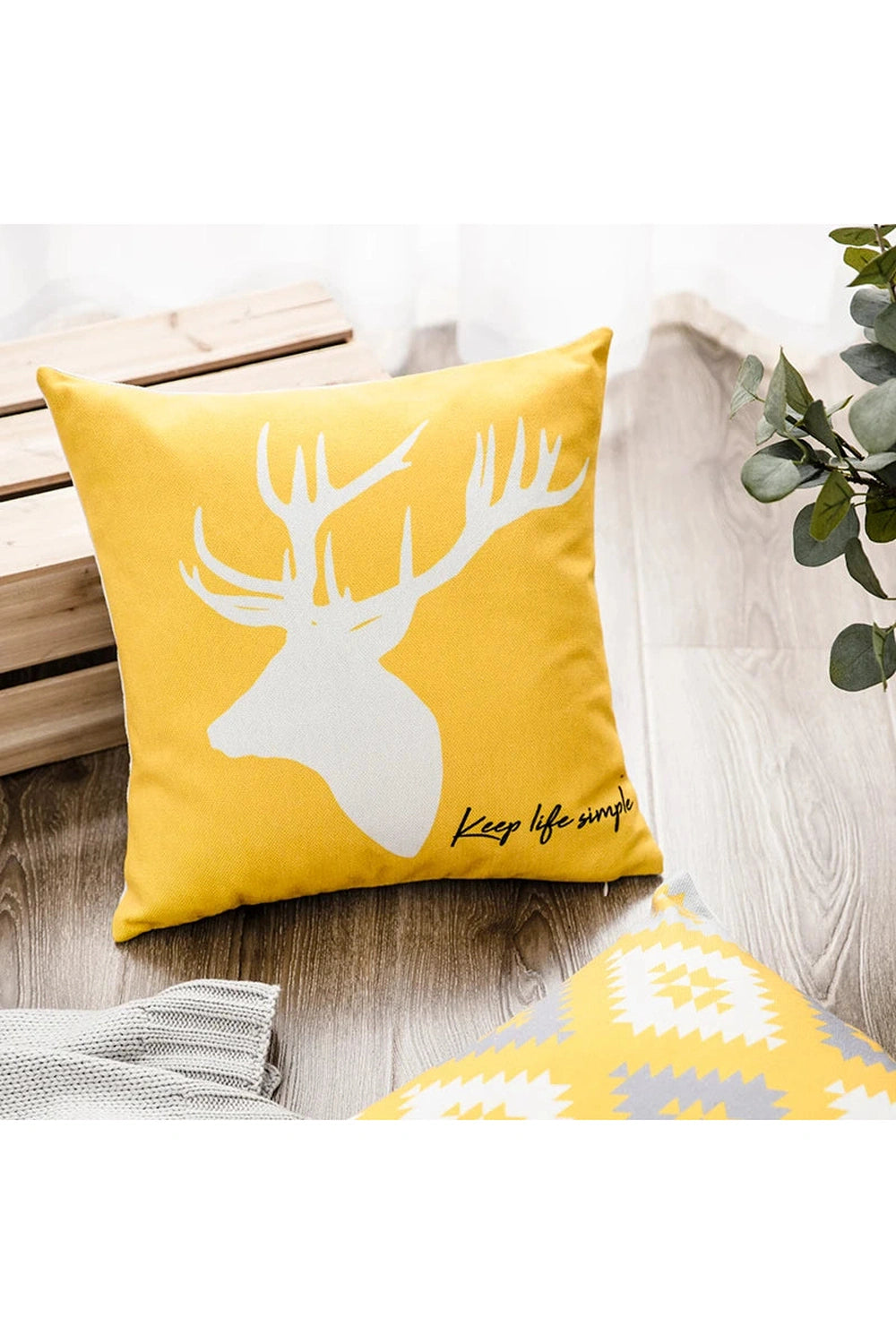 Fall Decor Yellow Deer Geometry Pillow Case