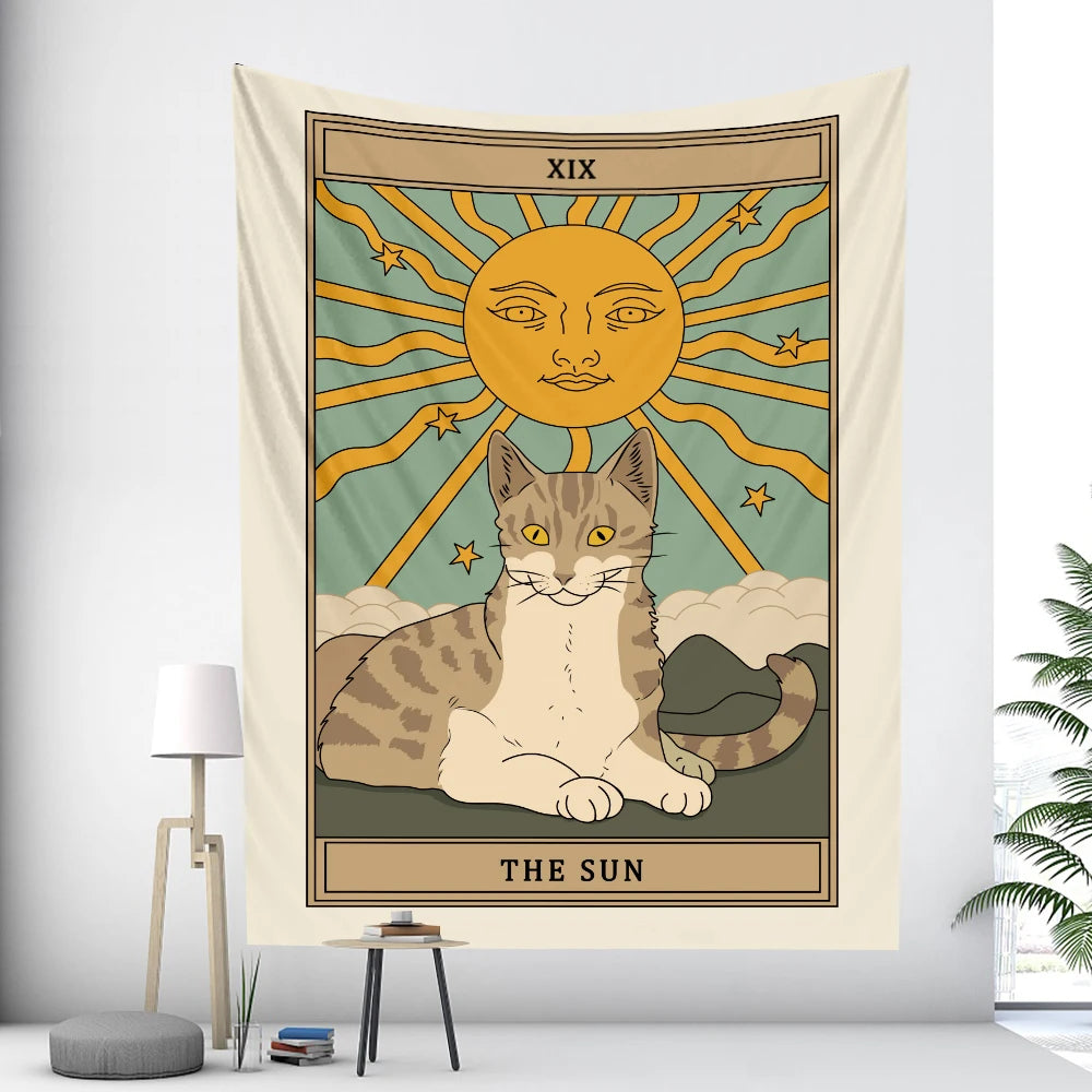 Moon Cat Witchcraft Tarot Tapestry