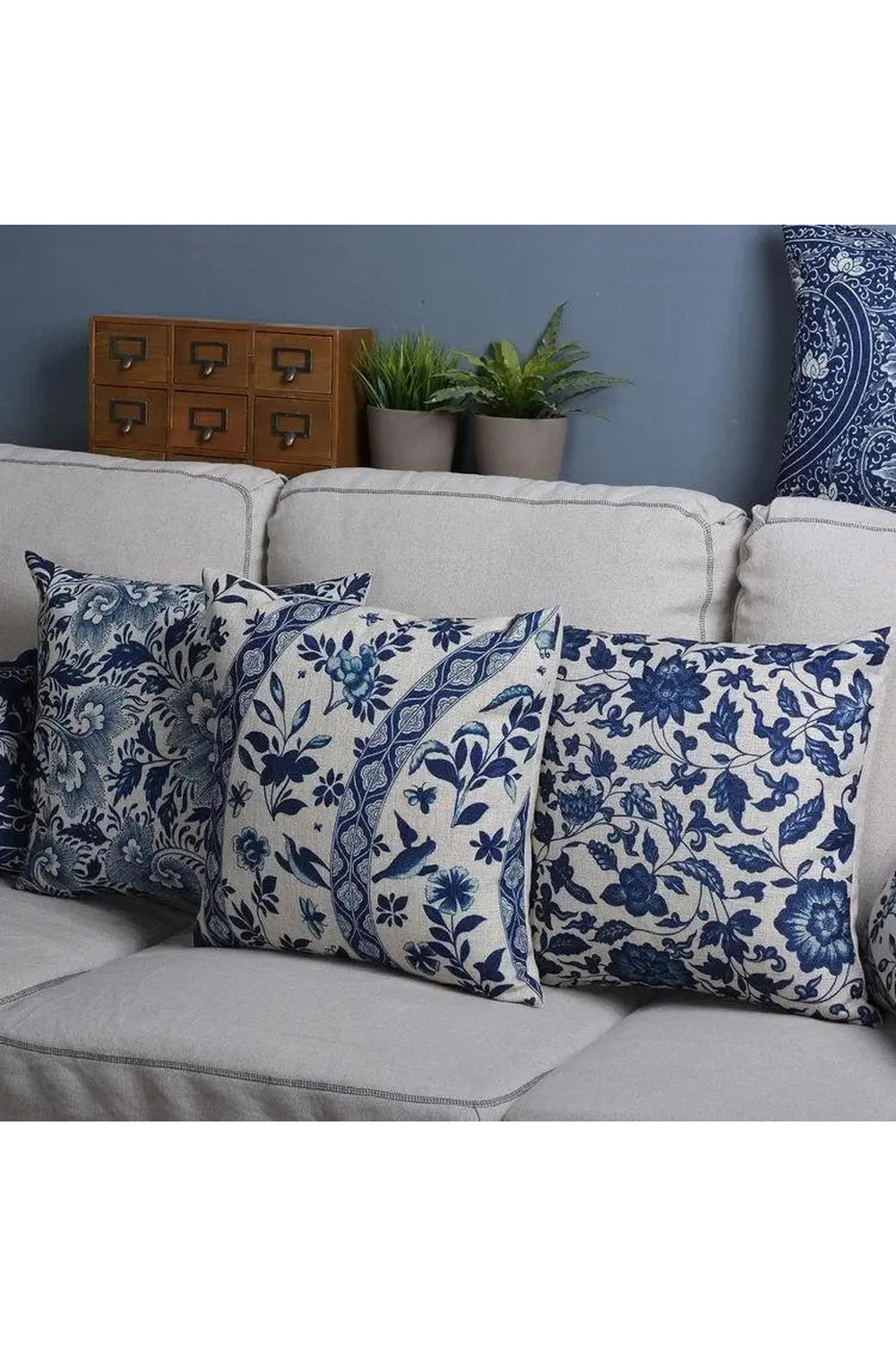 Porcelain Floral Sofa Pillow Case