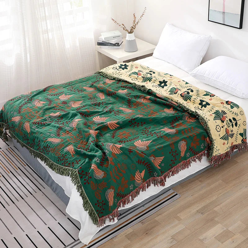 Floral Bird Garden Throw Blanket