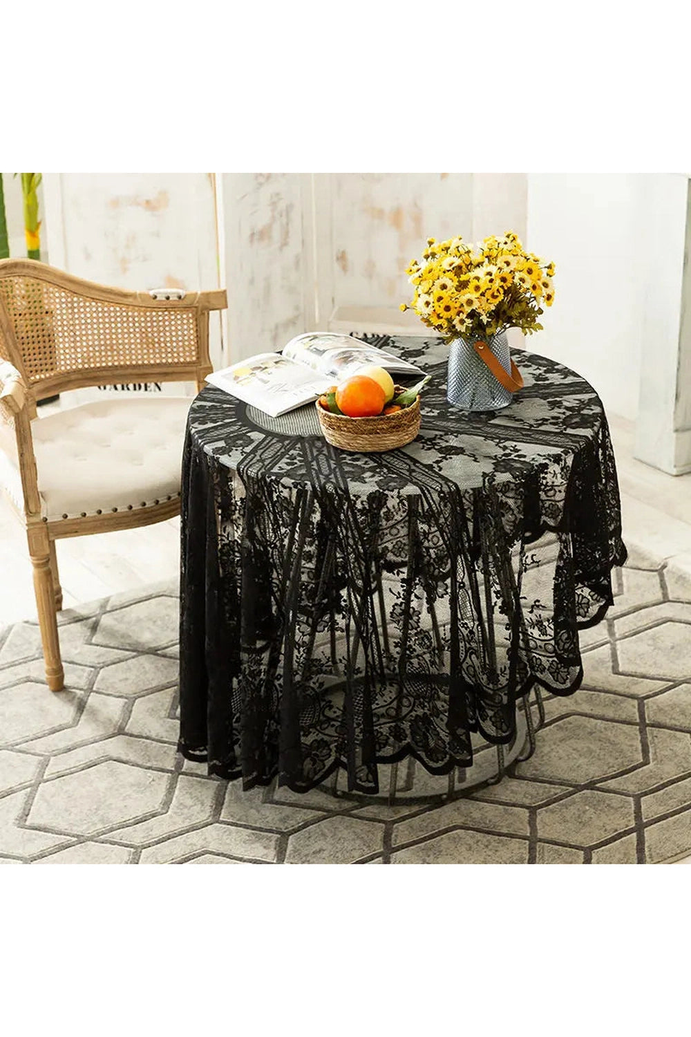 Solid Floral Pattern Hollow Out Lace Tablecloth Home Event Wedding Decor Round Diameter 150/190cm Table Cover Photography Props