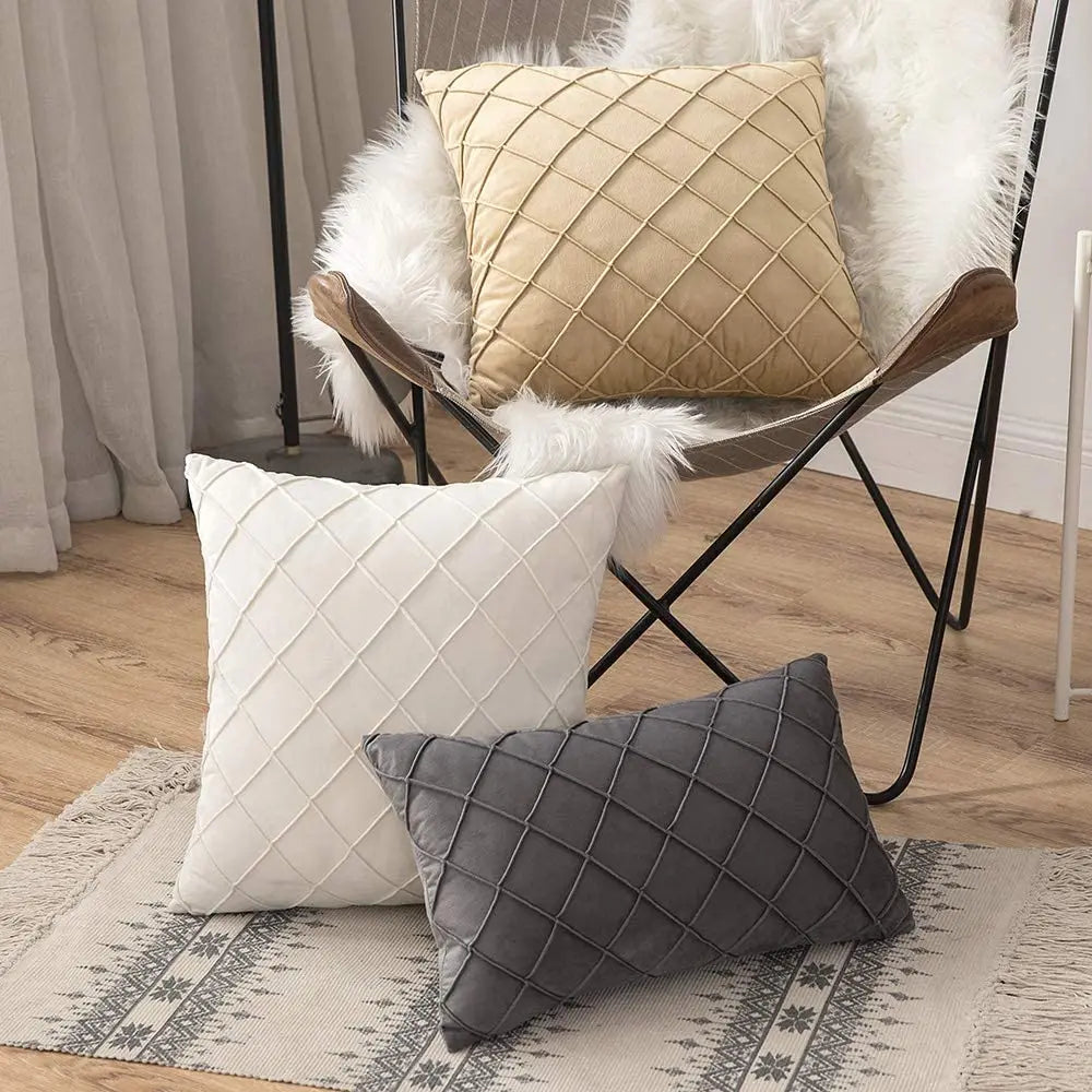 Funda de almohada con decoración de terciopelo geométrico