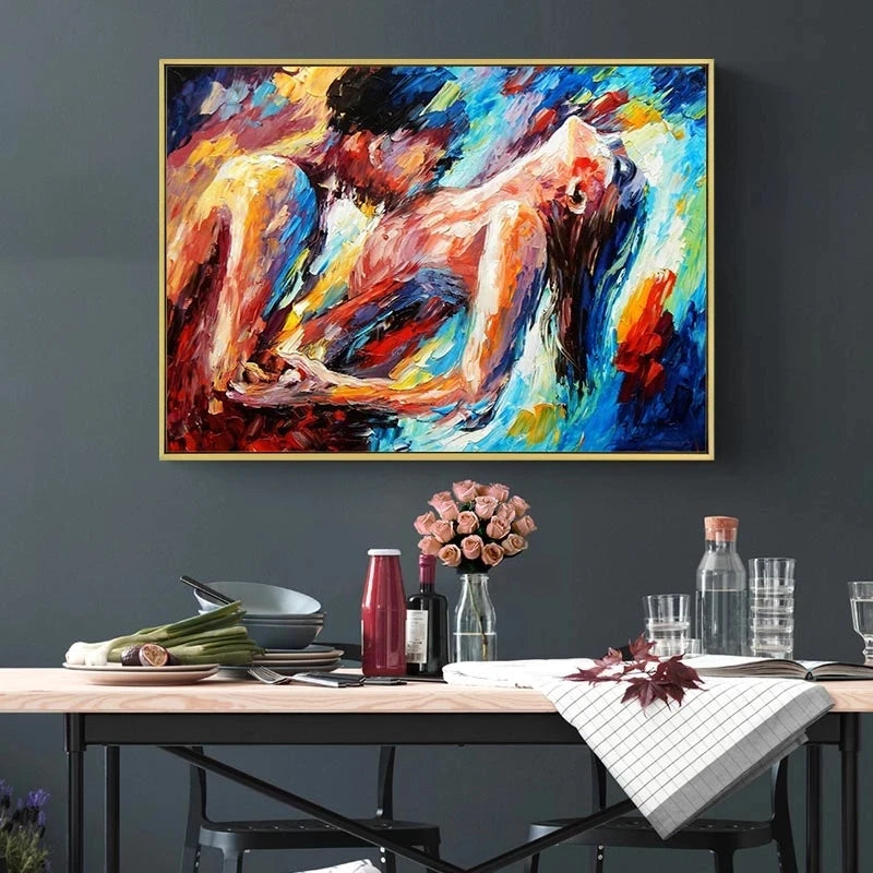 Passionate Embrace Abstract Canvas Poster