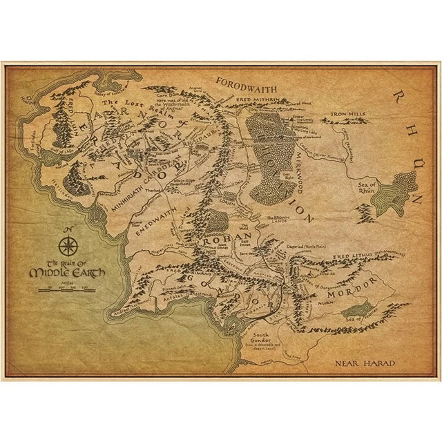 Middle Earth Map Canvas Poster