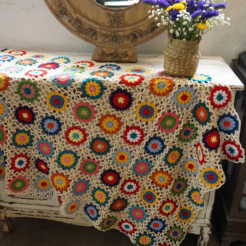 Boho Vintage Crochet Sunburst Blanket