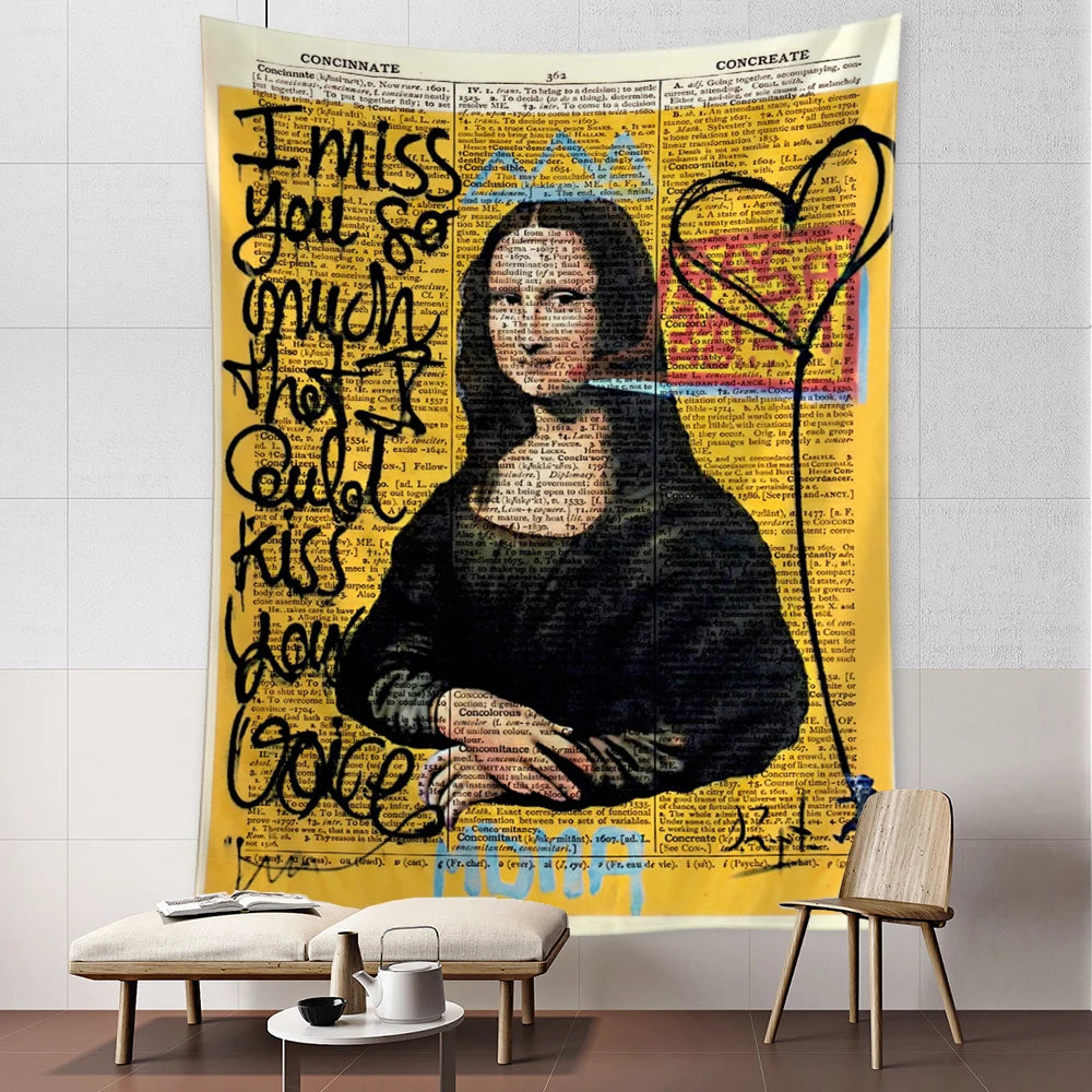 Mona Lisa Graffiti Wandteppich Hängen Böhmischen Strand Matte Polyester Decke Yoga Hause Schlafzimmer Kunst Teppich