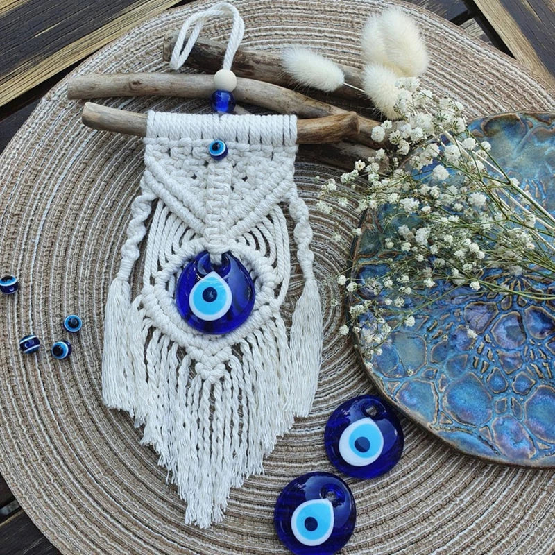 Blaues Hamsa-Auge-Makramee-Dekor