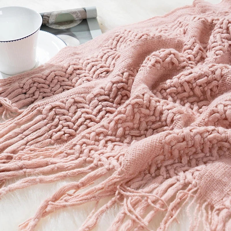 Blush Cozy Knit Throw Blanket