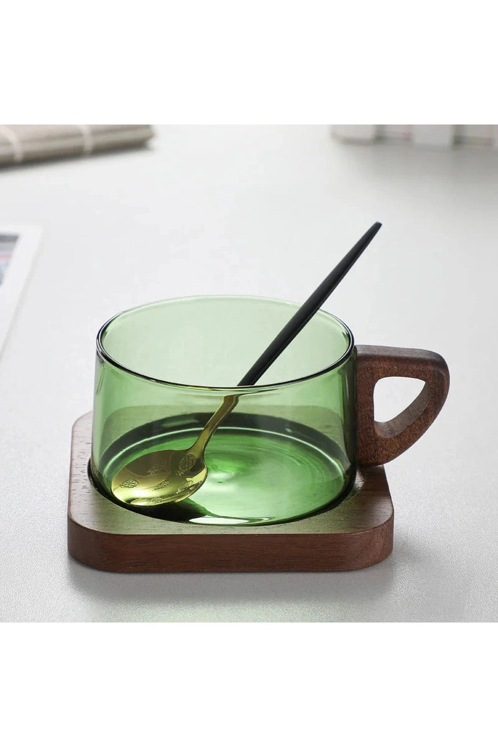 Wood Tray Latte Glass Cup