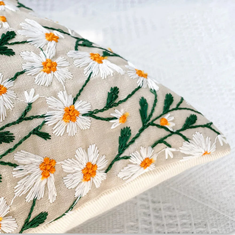 Daisy Embroidered Pillow Case