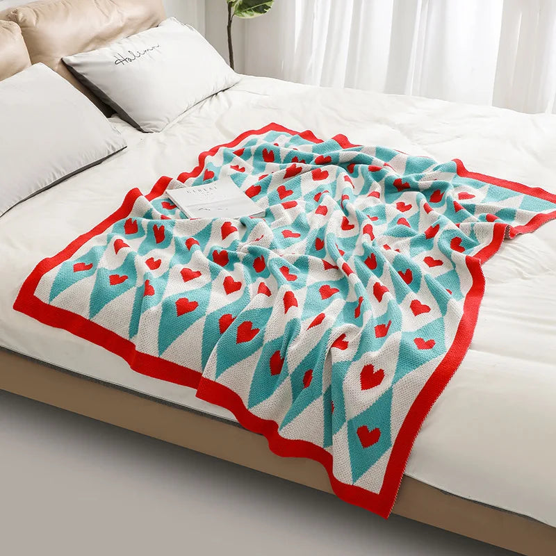 Retro Love Coquette Hearts Knit Blanket