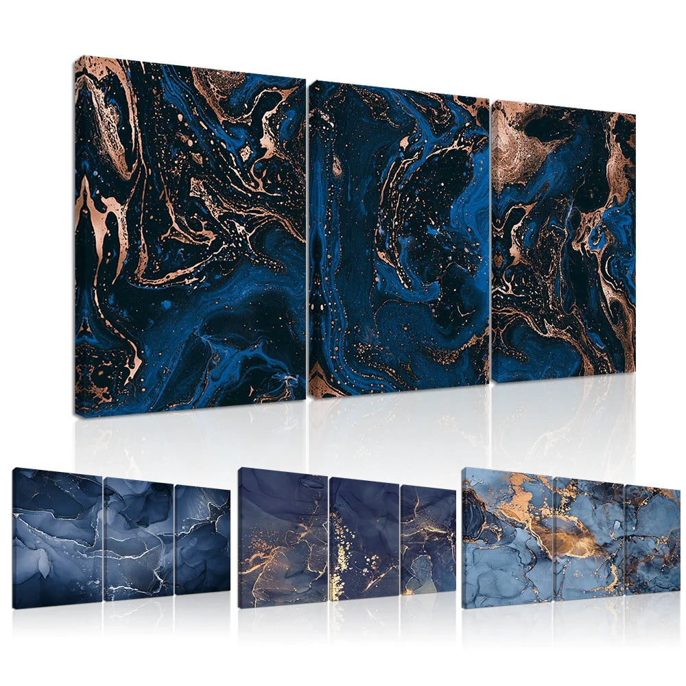 Blue Ink Marble Canvas Poster