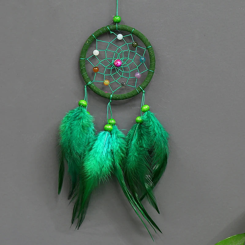 Boho Emerald Dreams Feather Dreamcatcher