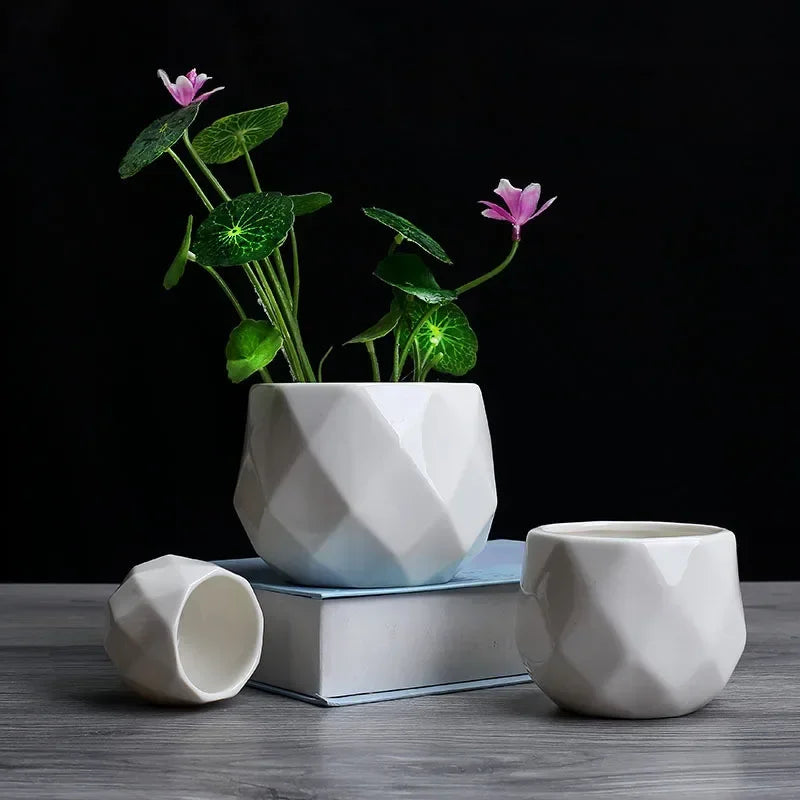 Geometric Elegance White Planters