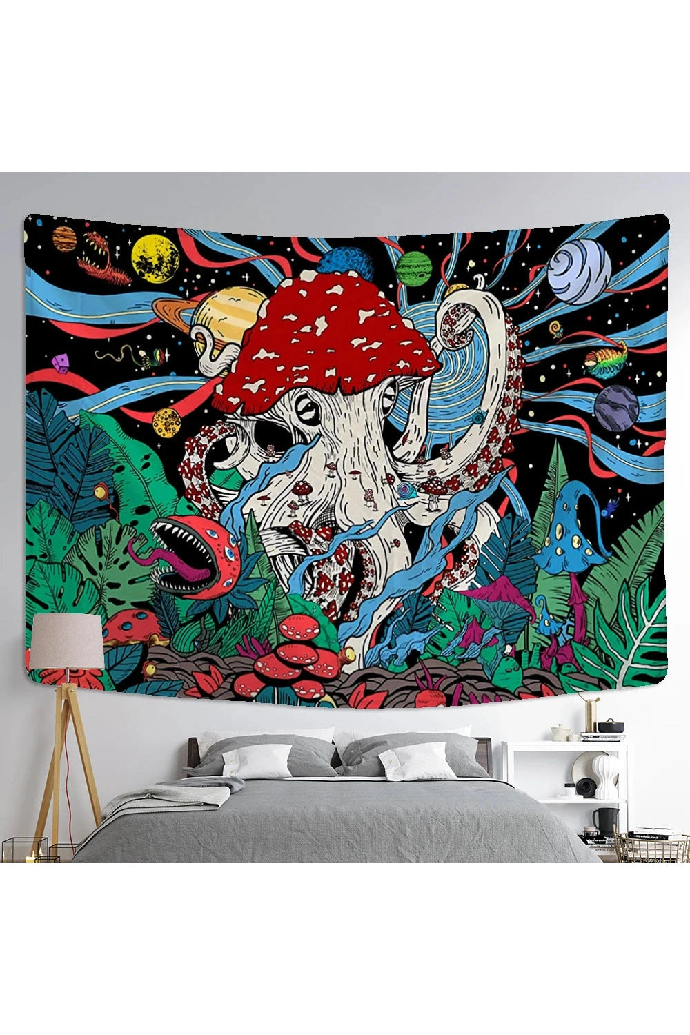 Cosmic Mushroom Wonderland Tapestry