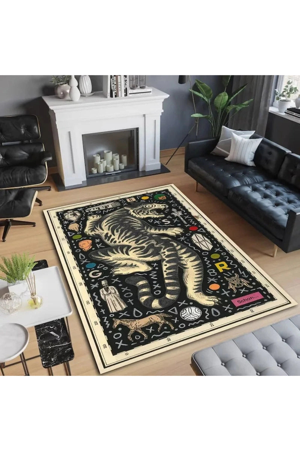 Retro Tiger & Serpent Area Rug