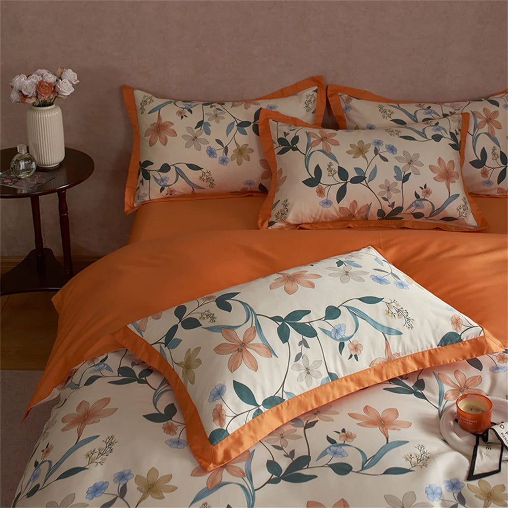 Juego de cama nórdico floral naranja