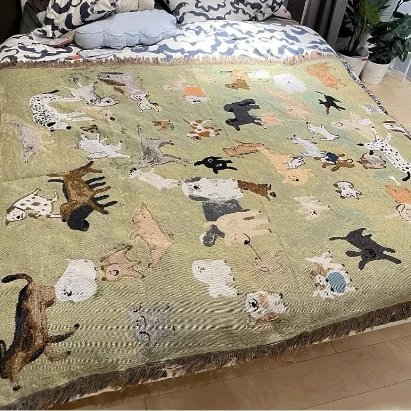 Playful Dog Pattern Throw Blanket