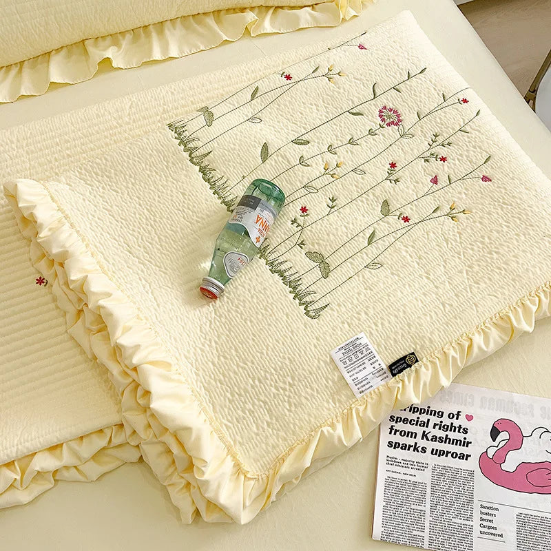 Pastel Meadow Embroidered Throw Blanket