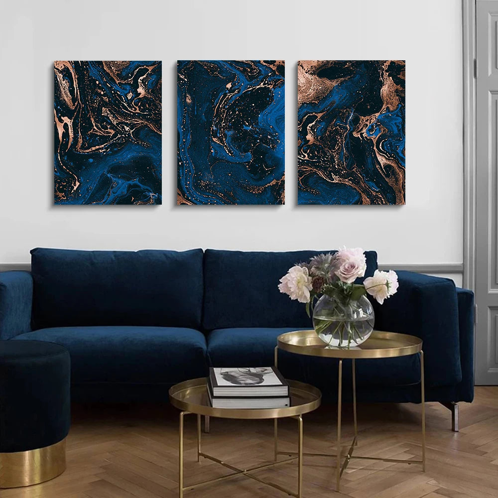 Blue Ink Marble Canvas Poster