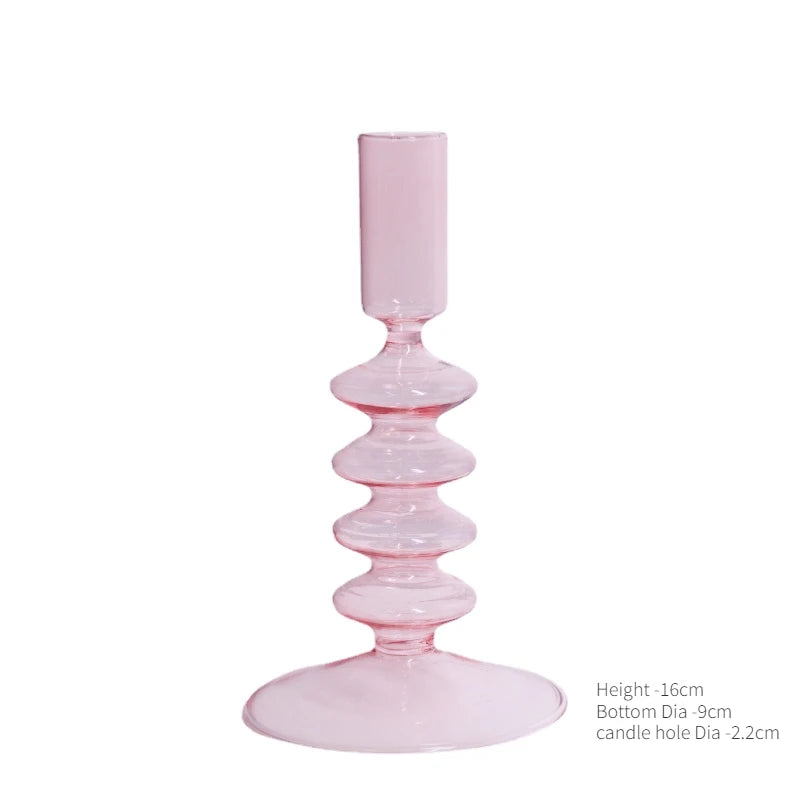 Pink Glass Taper Candle Holder