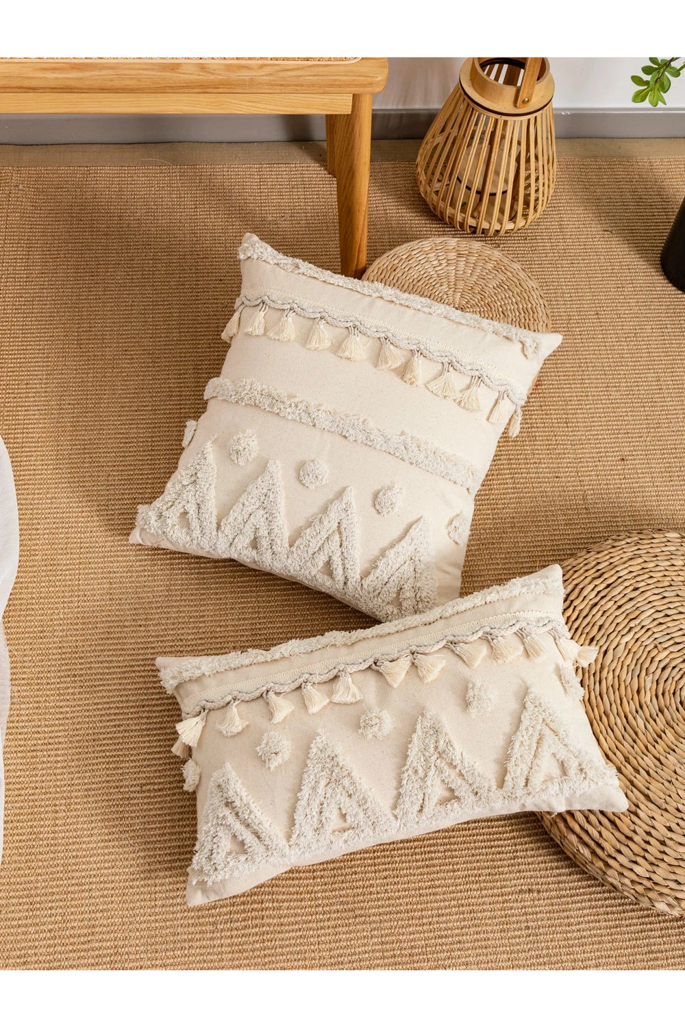 Beige Tassel Boho Pillow Case