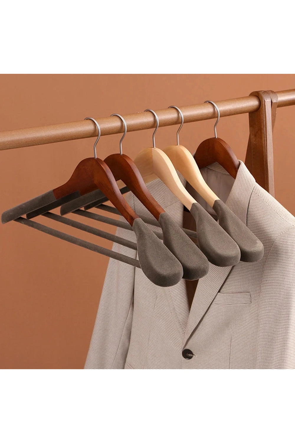 Velvet coat hanger wood flocking wide shoulder suit clothes rack home Wardrobe closet organizer luxury clothes wooden hanger