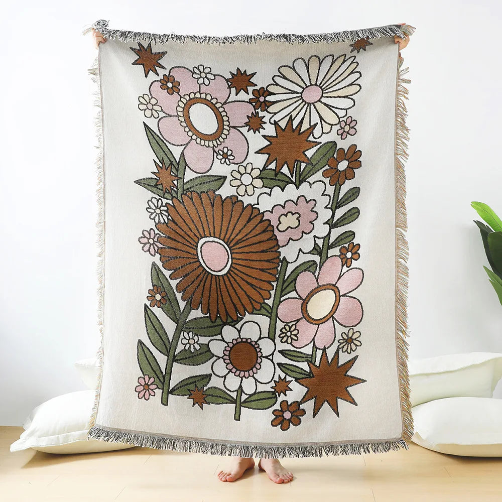 Retro Daisy Flower Tapestry Blanket