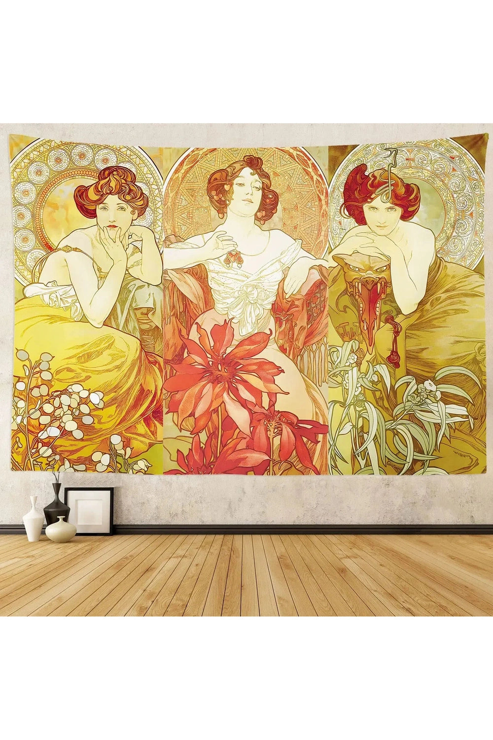 Art Nouveau Lady Tapestry Medieval Optimized Style Tapestries Artwork Wall Hanging Retro Paris Nouveau Vineyard Flirt Home Decor