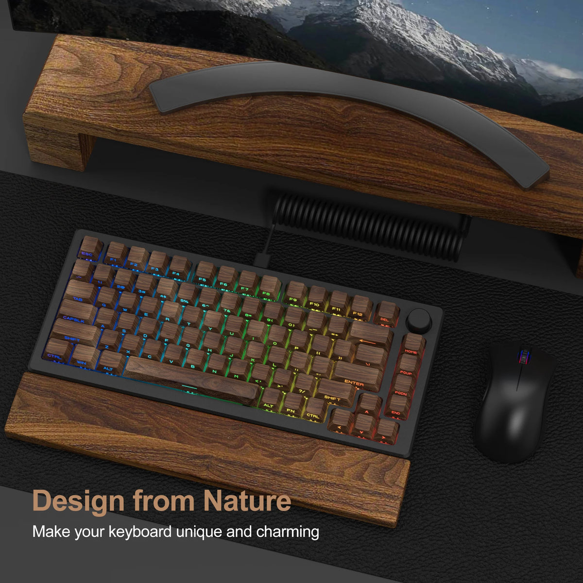 Teclas RGB con patrón de madera