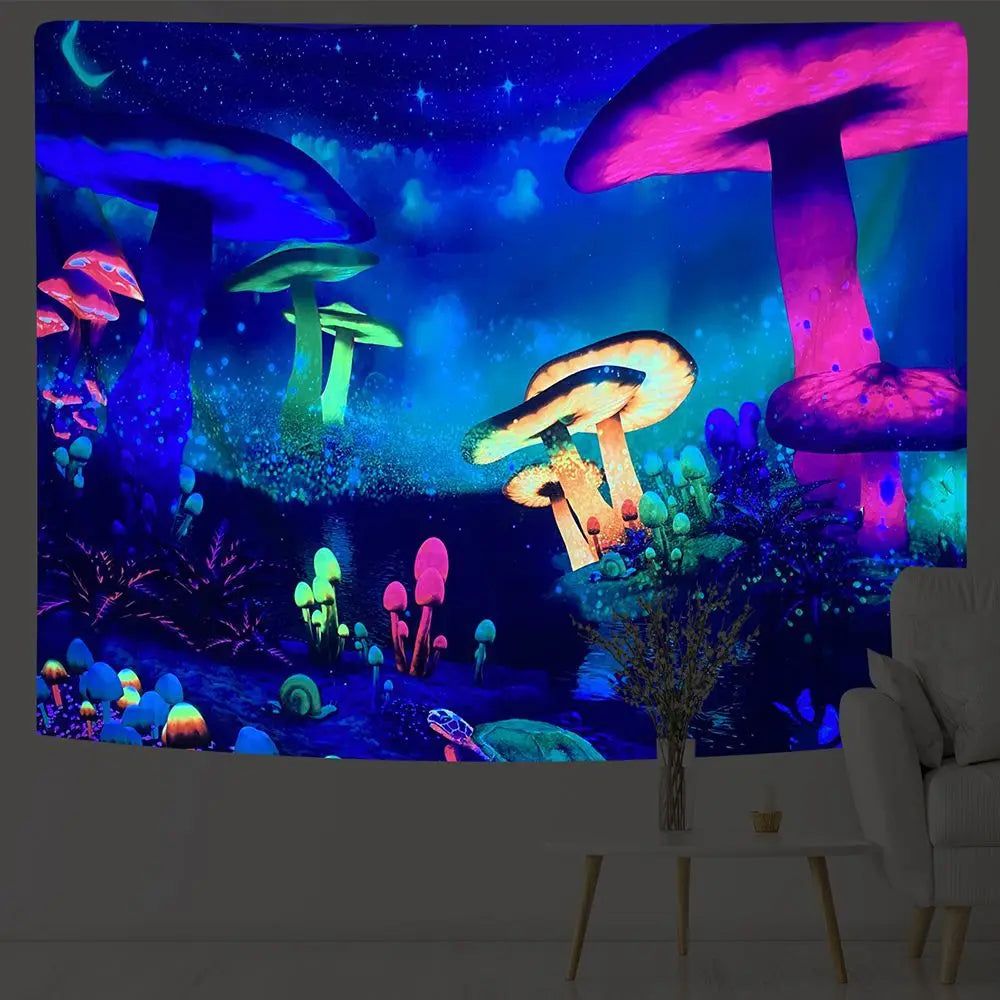 Psychedelic Mushroom Glow Tapestry