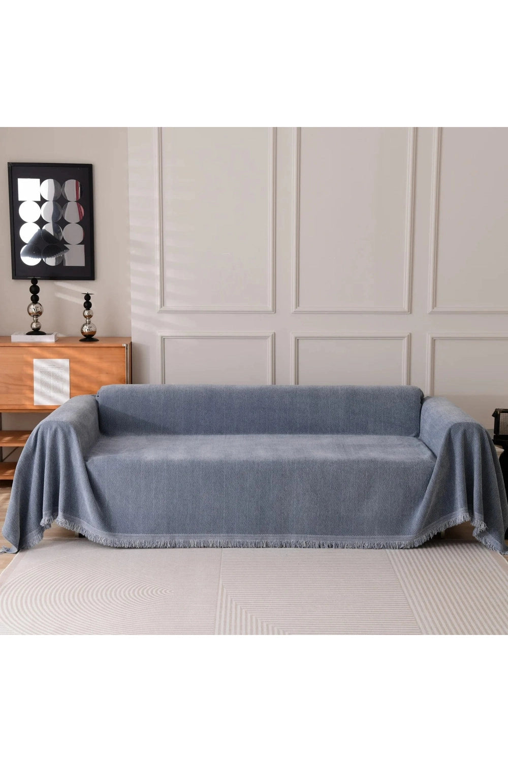 Herribone Jacquard Sofa Towel Chenille with Tassel Sofa Cover Blanket Couch Cover Universal for Living Room All Seasons