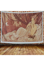 Art Nouveau Lady Tapestry Medieval Optimized Style Tapestries Artwork Wall Hanging Retro Paris Nouveau Vineyard Flirt Home Decor