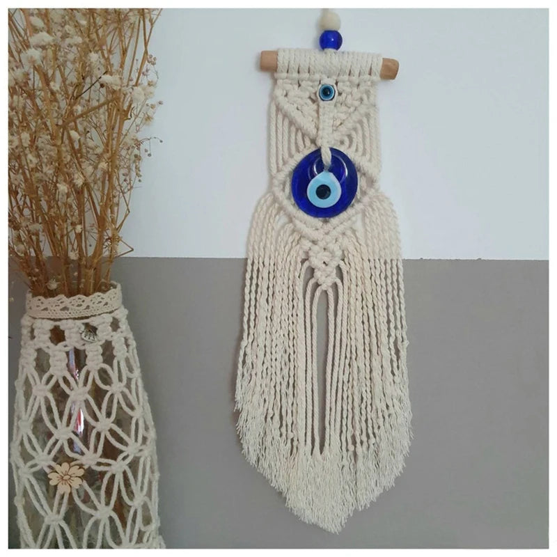 Blue Hamsa Eye Macrame Decor