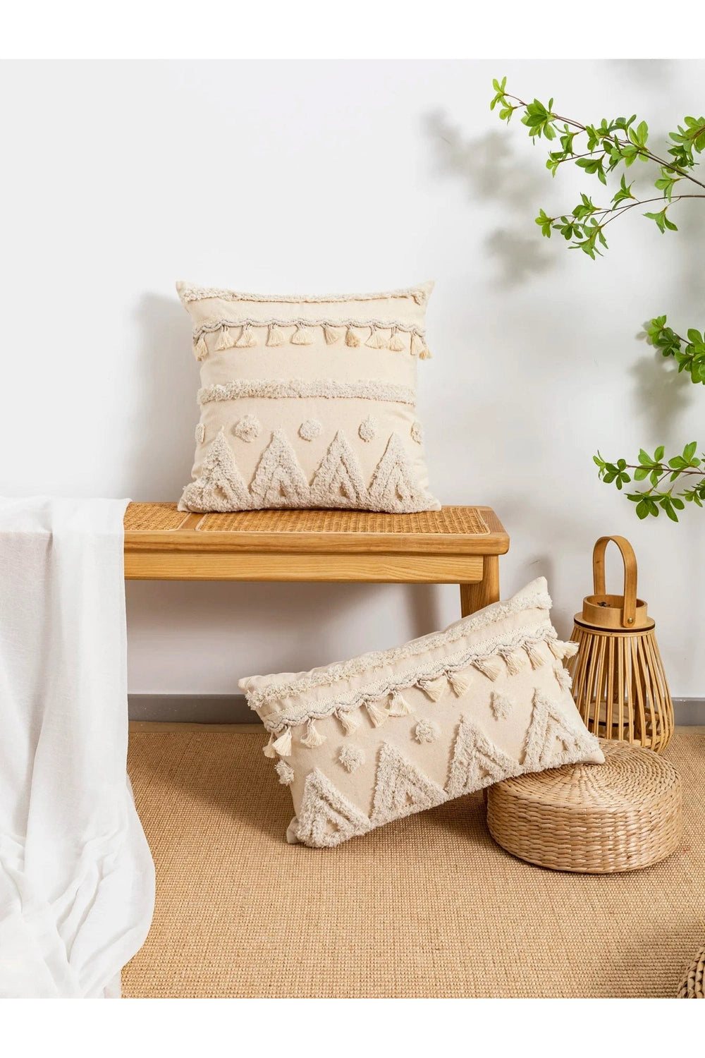 Beige Tassel Boho Pillow Case