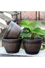 Resin Wood Barrel Plant Pot