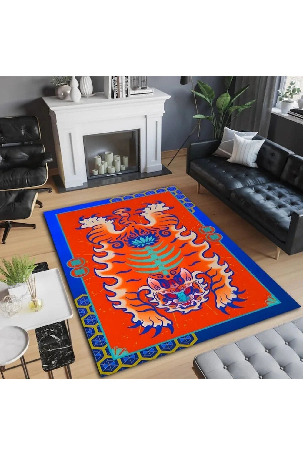 Retro Tiger & Serpent Area Rug