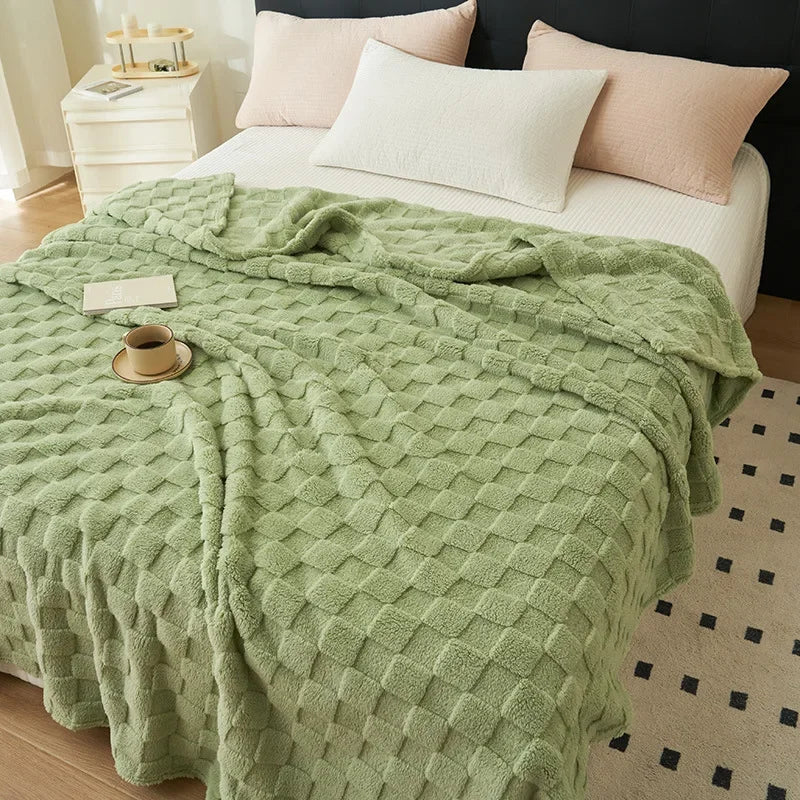 Sage Green Cozy Checkered Blanket