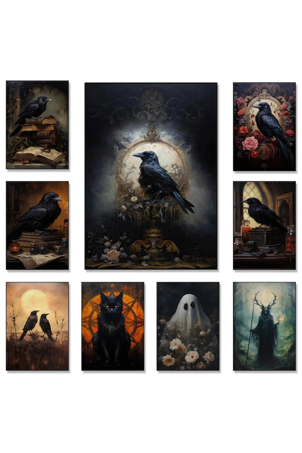 Gothic Crow Canvas Posters Set