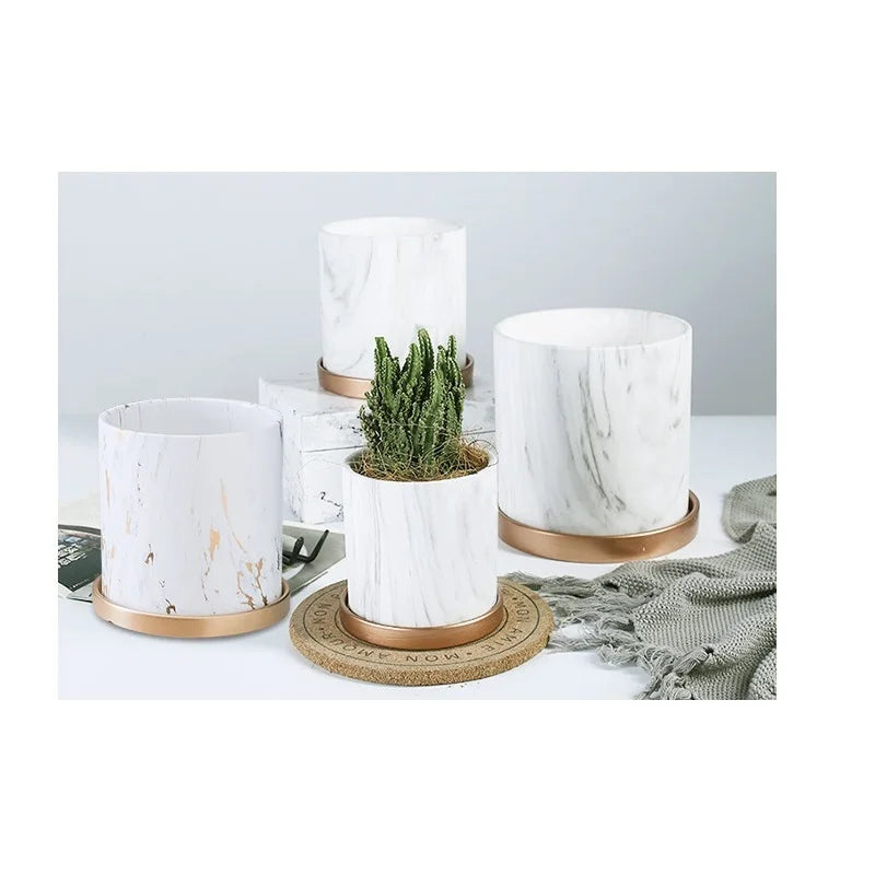 Marble Gold Leaf Plant Pot Set