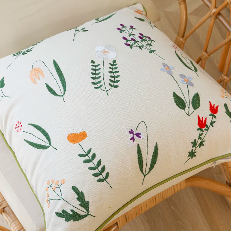 Spring Blossom Embroidered Pillowcase