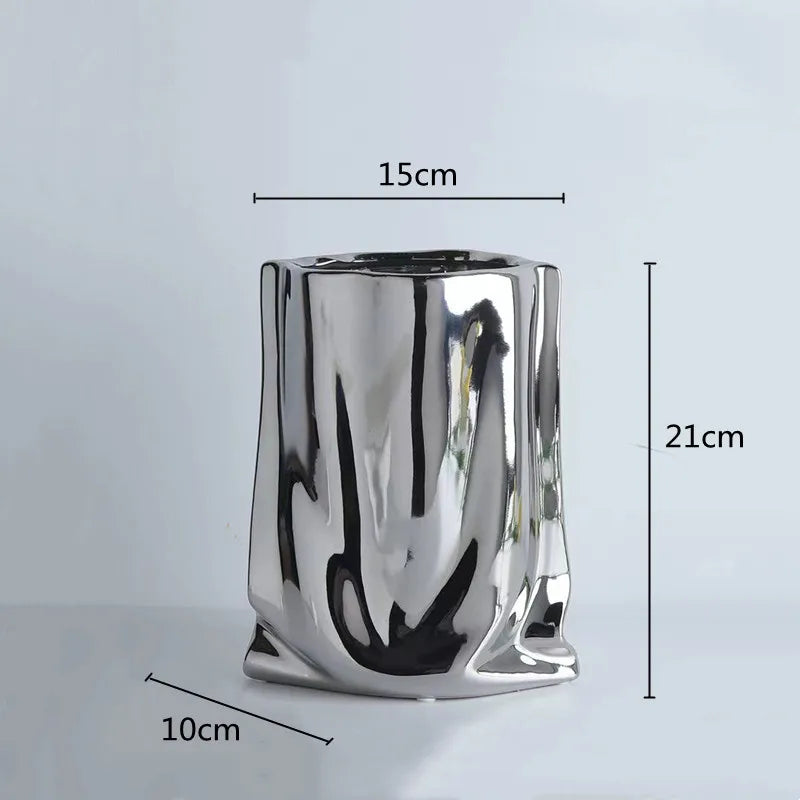 Silver Mirage Crumpled Vase