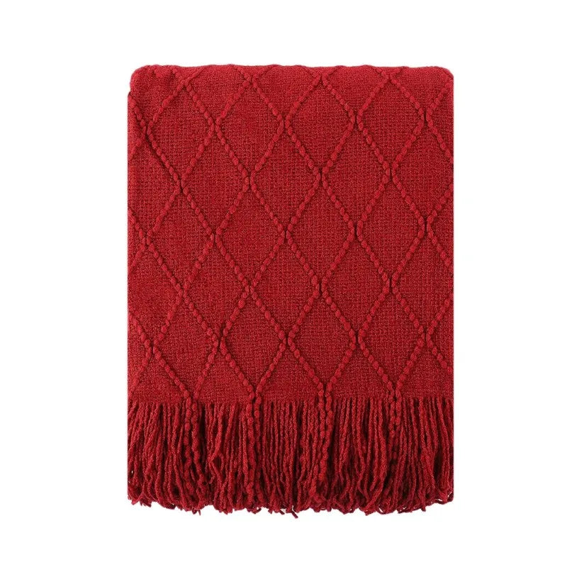 Crimson Diamond Fringe Blanket