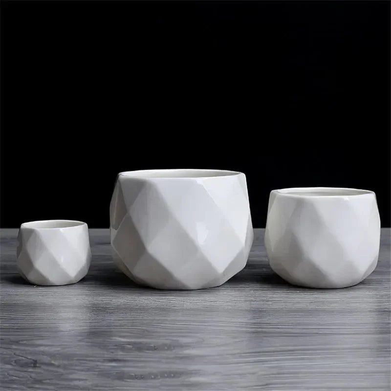 Geometric Elegance White Planters