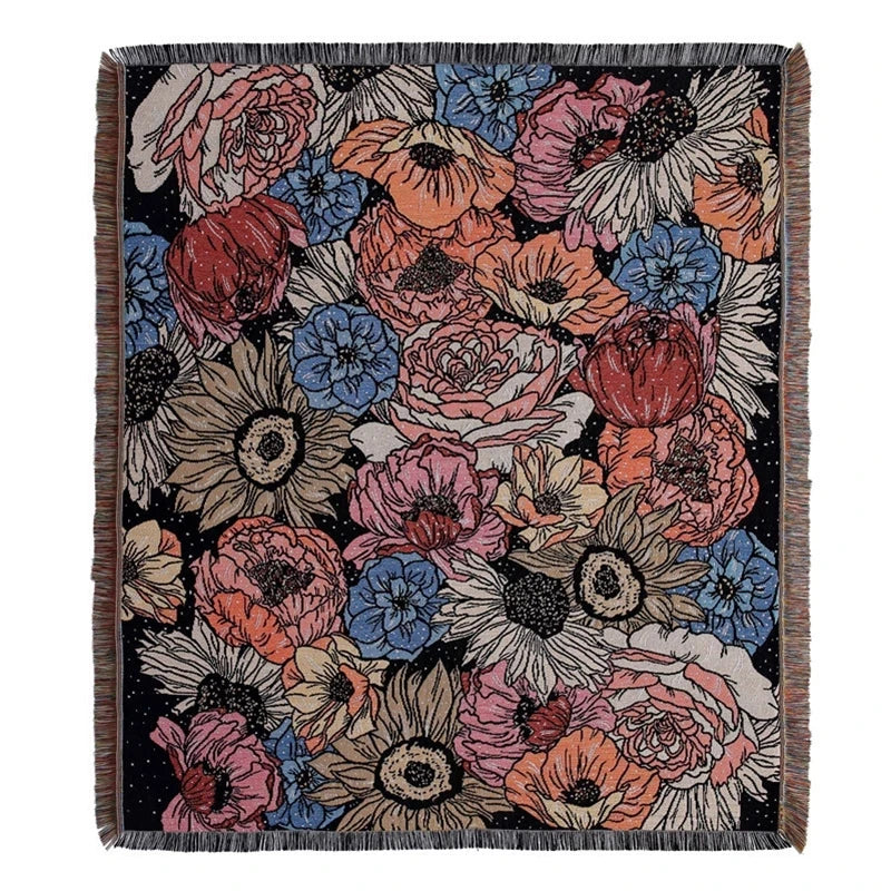 Retro Floral Garden Throw Blanket