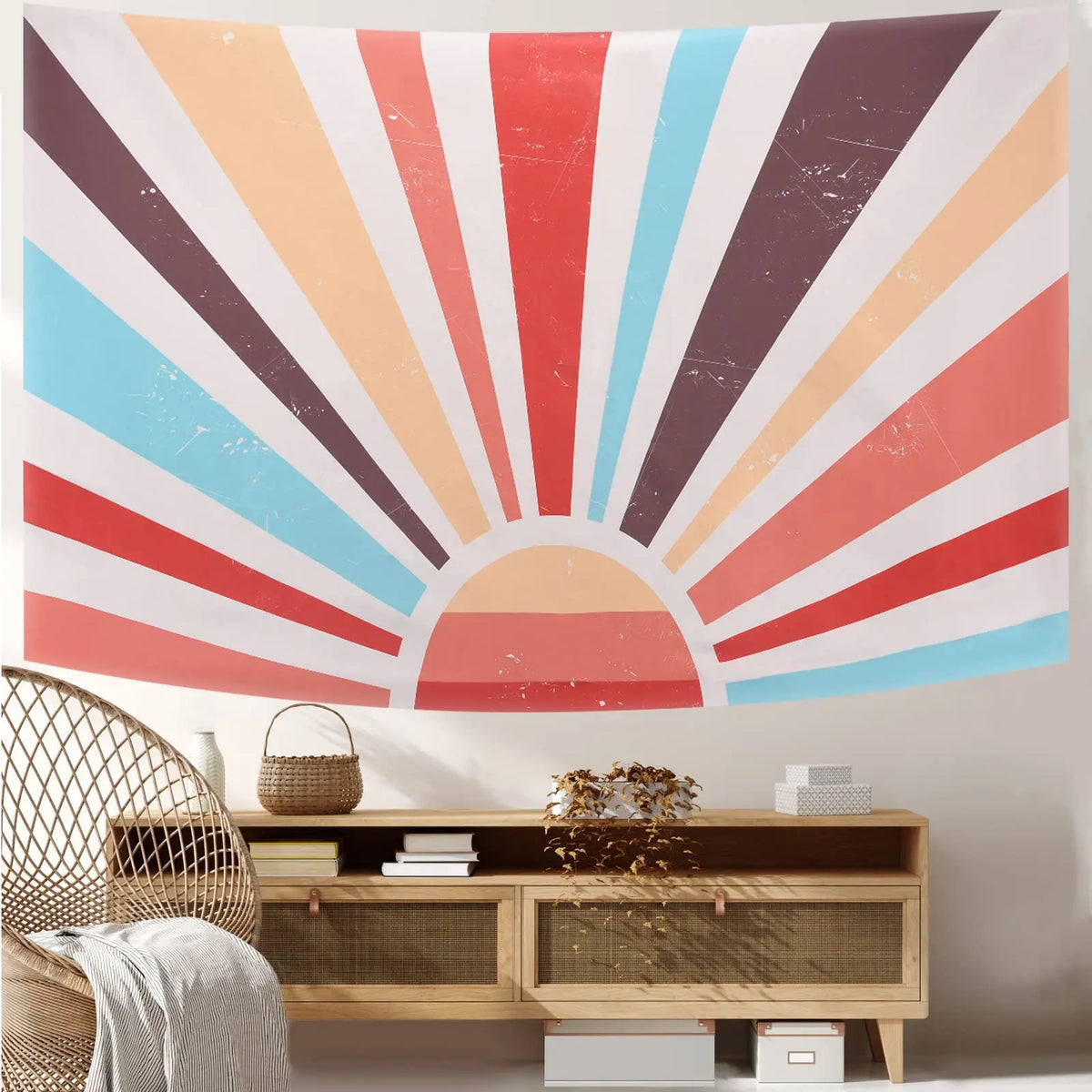 Retro Sunburst Pastel Tapestry